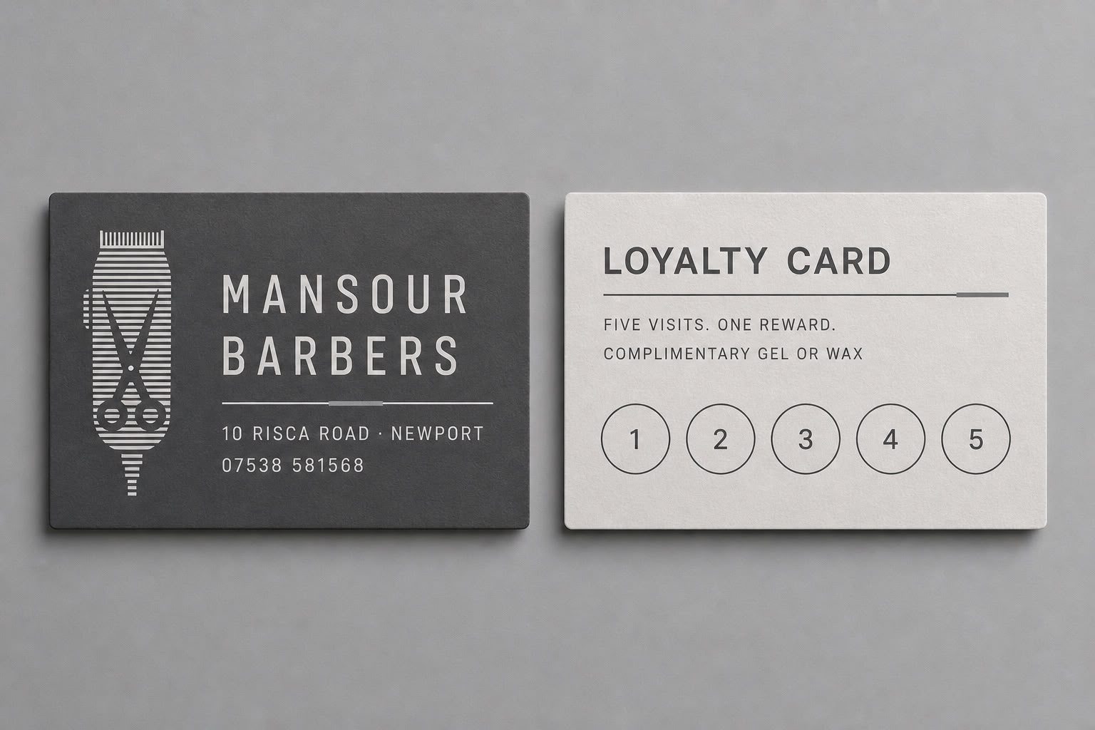 Front and back of the Mansour Barbers loyalty card